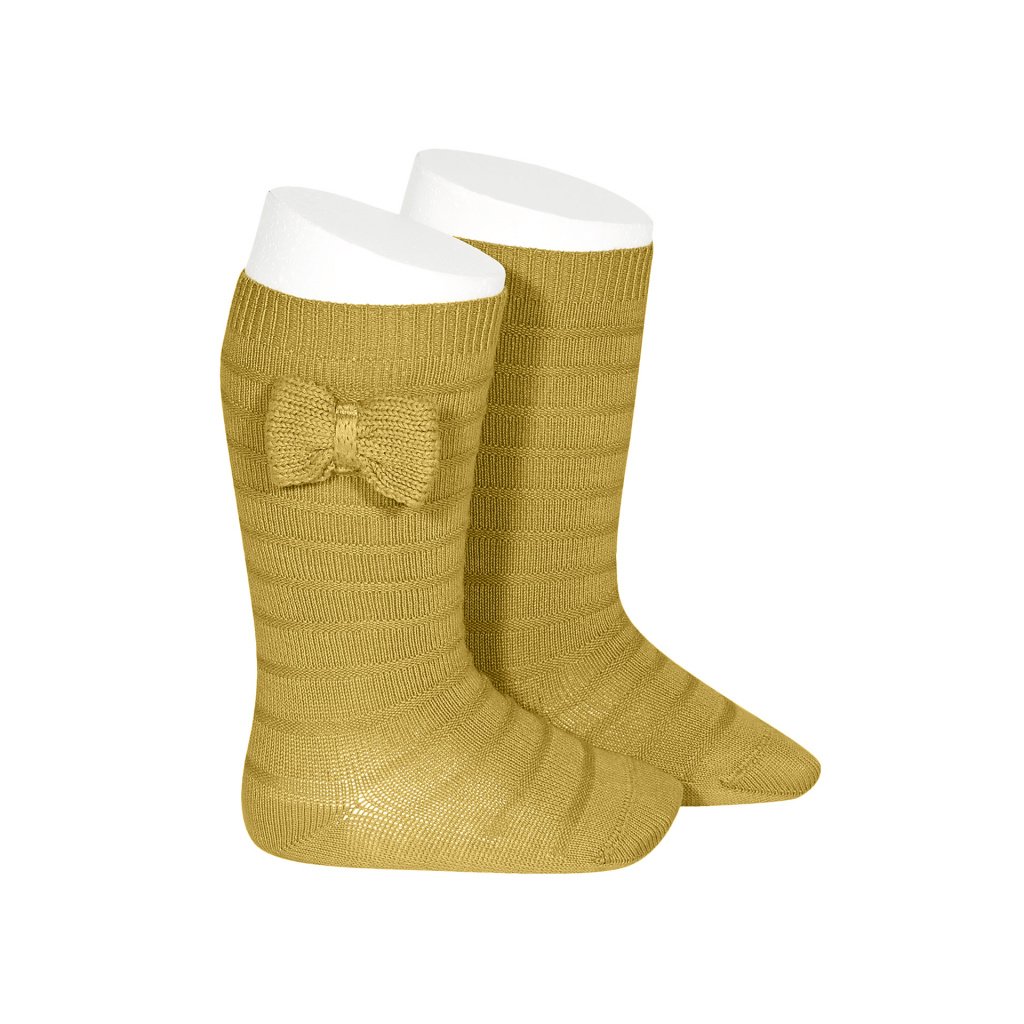 knee socks with knit bow mustard