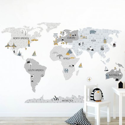 world map grey sticker. childrens wall decals. room decorations (3)