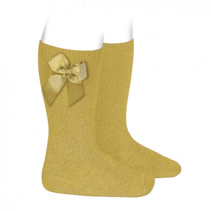 knee high socks with side bow mustard
