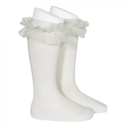 tulle ruffle knee high socks cream