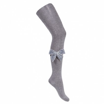 side velvet bow cotton tights light grey