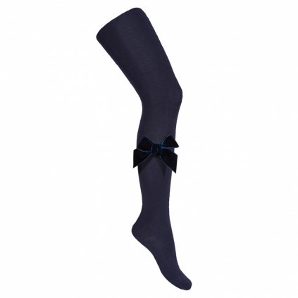 side velvet bow cotton tights navy blue