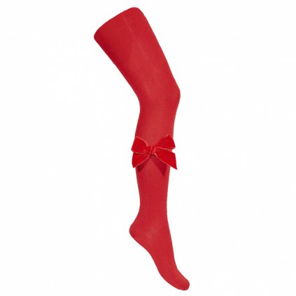 side velvet bow cotton tights red