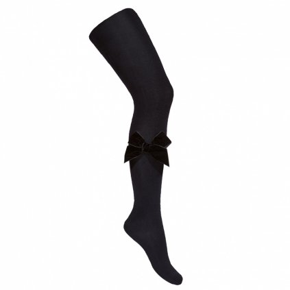 side velvet bow cotton tights black