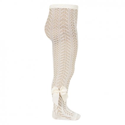 perle openwork tights with bow beige