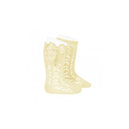 perle openwork knee high socks with bow butter