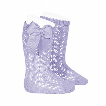 perle openwork knee high socks with bow mauve