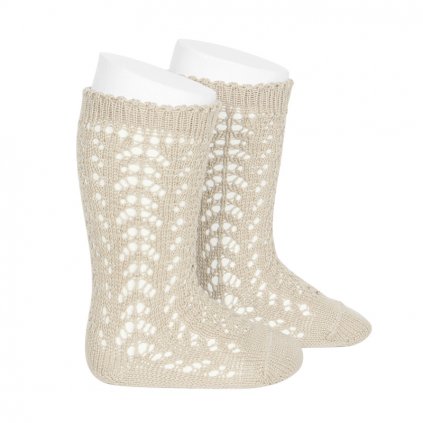 perle openwork knee high socks linen