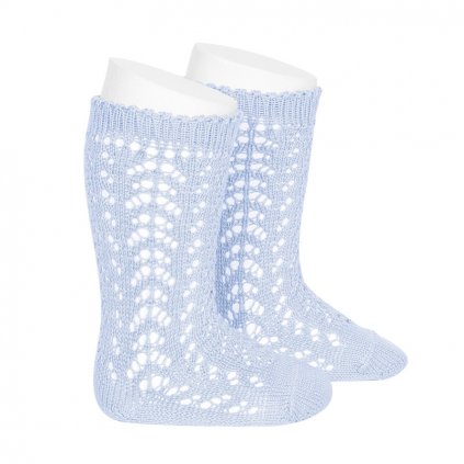 perle openwork knee high socks baby blue