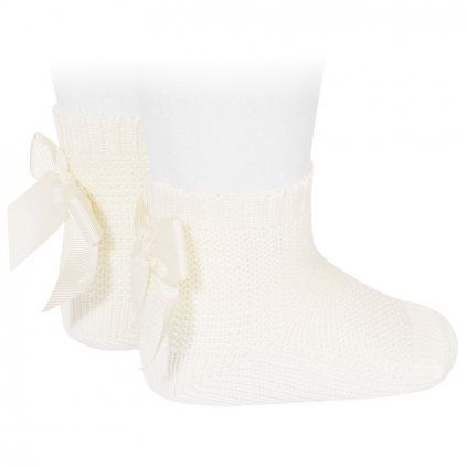 garter stitch short socks with bow cream