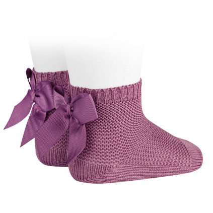 garter stitch short socks with bow cassis