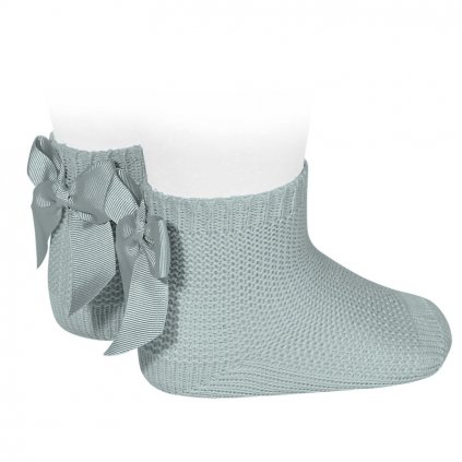 garter stitch short socks with bow dry green