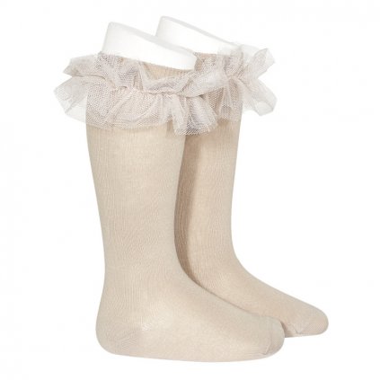 tulle ruffle knee high socks stone