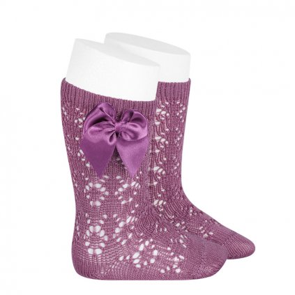 perle geometric openwork knee high socks with bow cassis