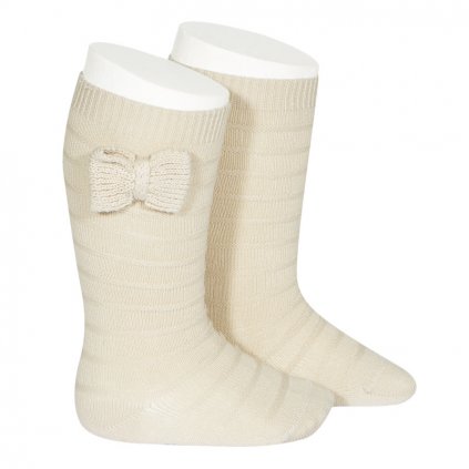 knee socks with knit bow linen