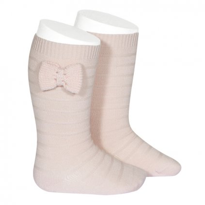 knee socks with knit bow pink