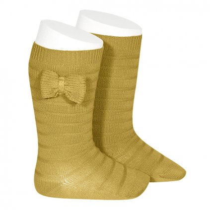 knee socks with knit bow mustard