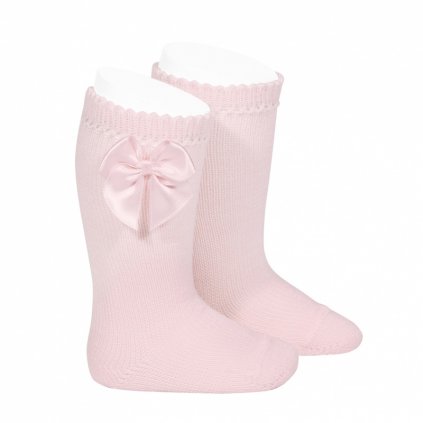 perle knee high socks with bow pink