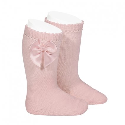 perle knee high socks with bow pale pink