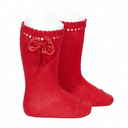 perle knee high socks with bow red