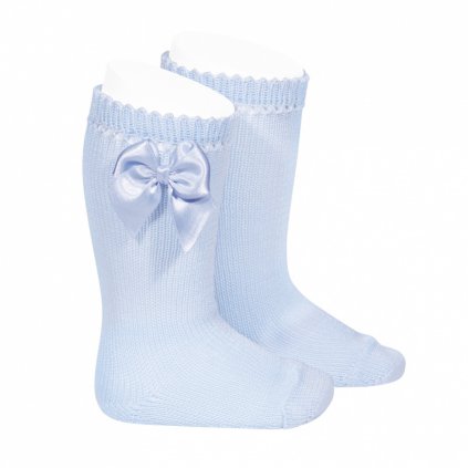 perle knee high socks with bow baby blue