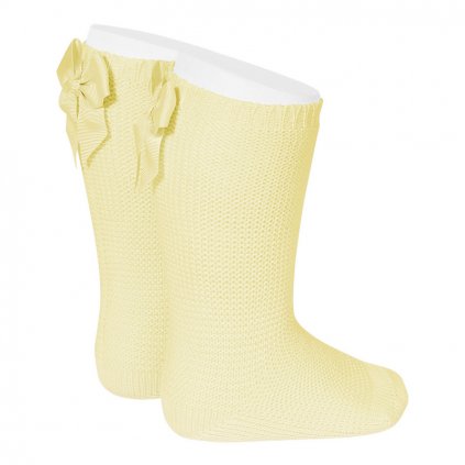 garter stitch knee high socks with bow butter