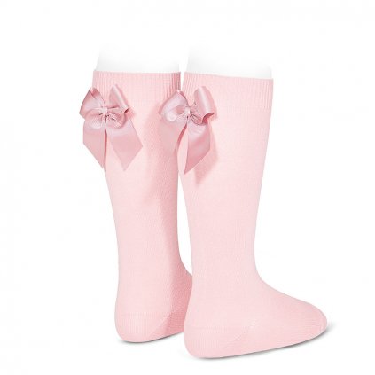knee high socks with grossgrain back bow pink