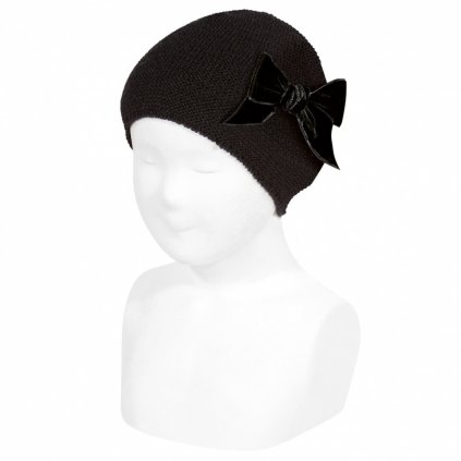 gorro punto bobo con lazo grande terciopelo negro