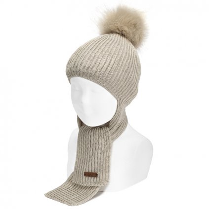 bonnet echarpe doux et chaud avec pompom faux fur