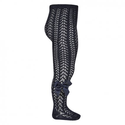 perle openwork tights with bow navy blue