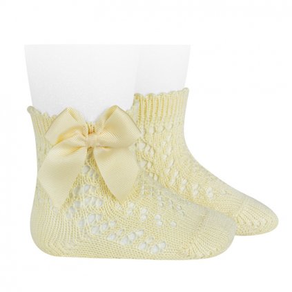 cotton openwork short socks with bow butter