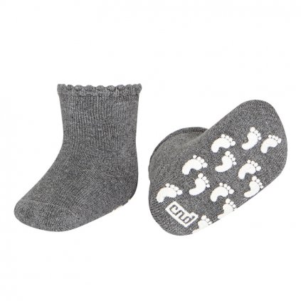 baby non slip terry socks with patterned cuff light grey