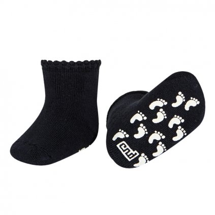 baby non slip terry socks with patterned cuff navy blue