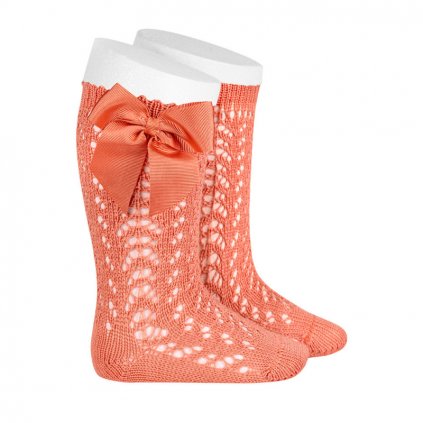 cotton openwork knee high socks with bow peony