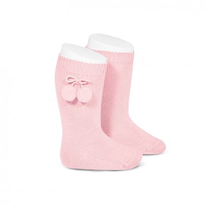 warm cotton knee high socks with pompoms pink