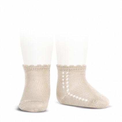 side openwork perle short socks linen