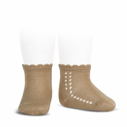 side openwork perle short socks camel