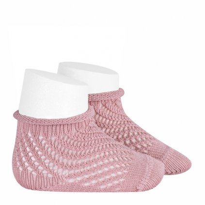 net openwork perle short socks with rolled cuff pale pink