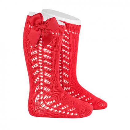 side openwork warm cotton knee socks bow grossgrain red