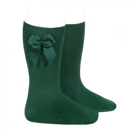 knee high socks with grossgrain side bow bottle green