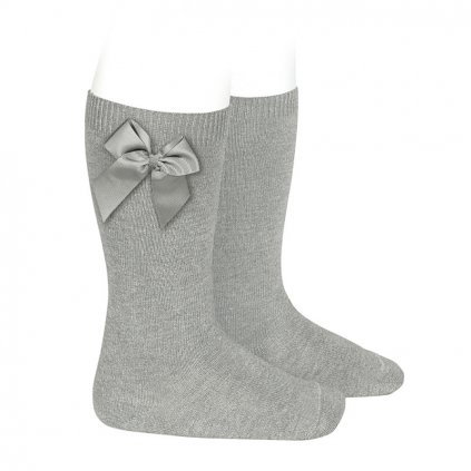 knee high socks with grossgrain side bow aluminium (1)