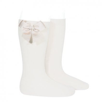 knee high socks with grossgrain side bow cream