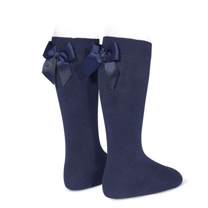 knee high socks with grossgrain back bow navy blue