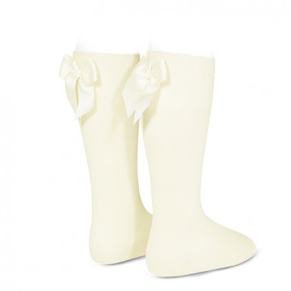 knee high socks with grossgrain back bow beige