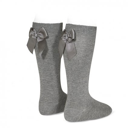 knee high socks with grossgrain back bow light grey