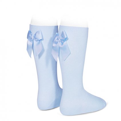 knee high socks with grossgrain back bow baby blue