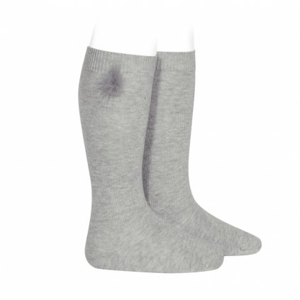 knee high socks with faux fur pompom aluminium (1)