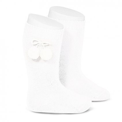 warm cotton knee high socks with pompoms white