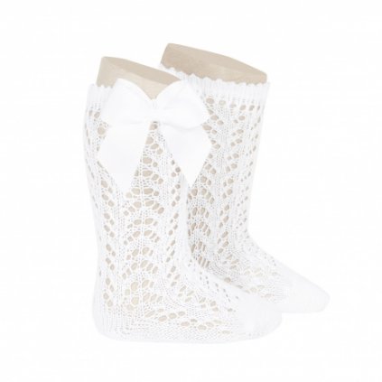 perle openwork knee high socks with bow white