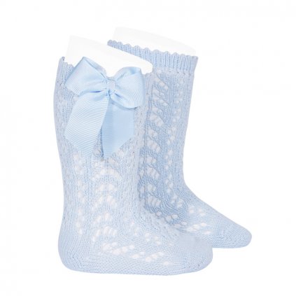 perle openwork knee high socks with bow baby blue